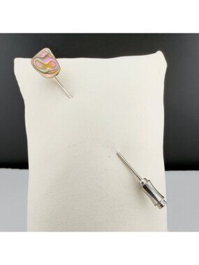 Vintage Abalone Shell Stick Pin Silver Tone Iridescent